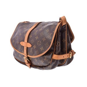 Louis Vuitton Leather Monogram Bag Saumur Shoulder Brown